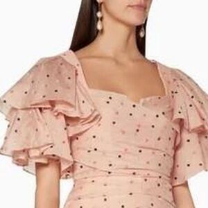 Pink Ruffled Polka Dot Croped Pink Top - Large